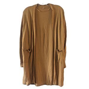 Uniqlo Womens Cardigan Sweater S Long-Line Lightweight Open Linen Rayon Pockets